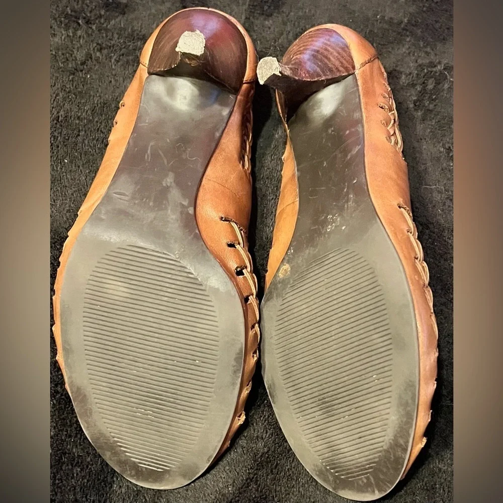 Vtg Y2K Connie Braided Leather Peekaboo Women’s Heels size 6 1/2